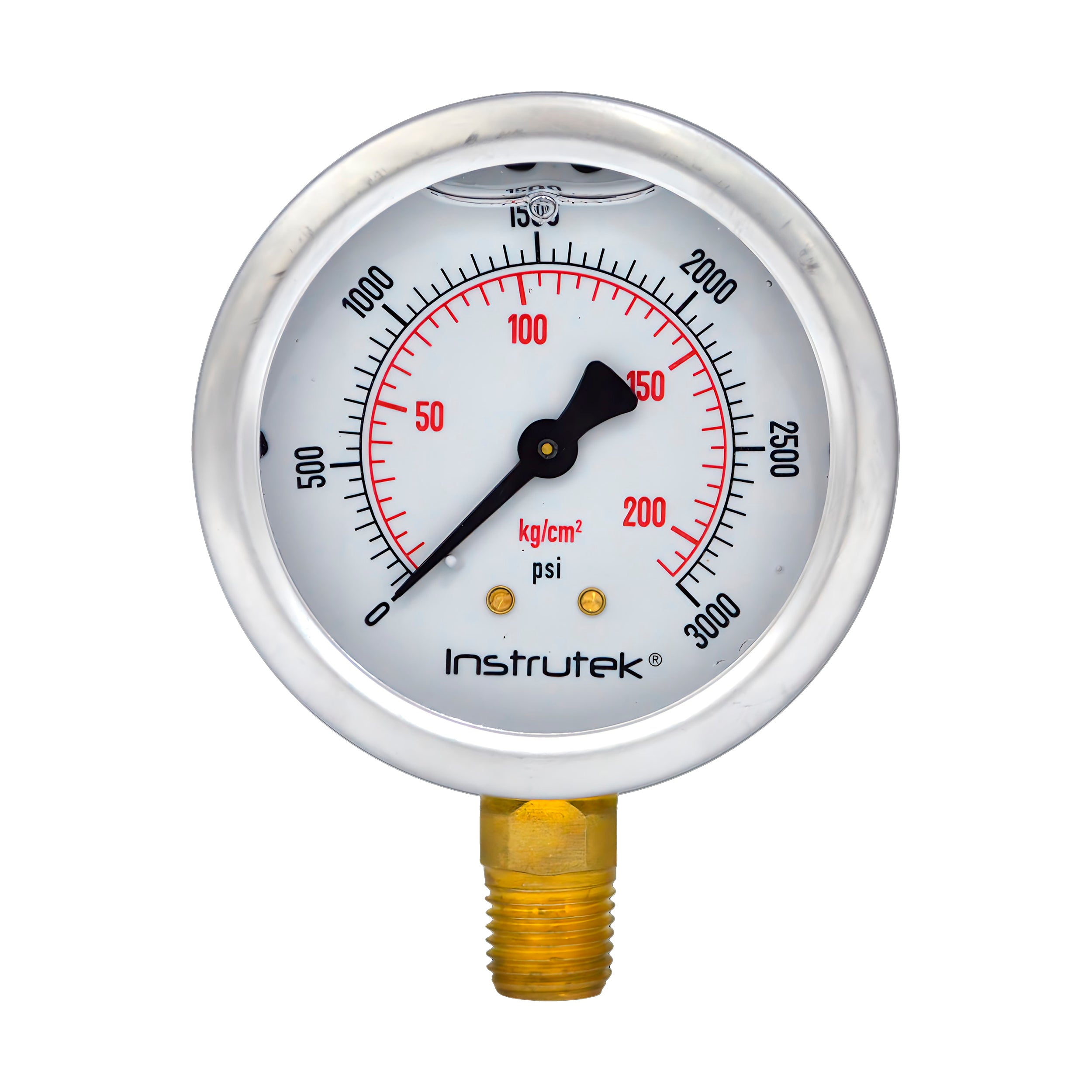 Manómetro 2.5", lleno de líquido premium, 1/4" NPT, inferior, 3000 psi-kg/cm2