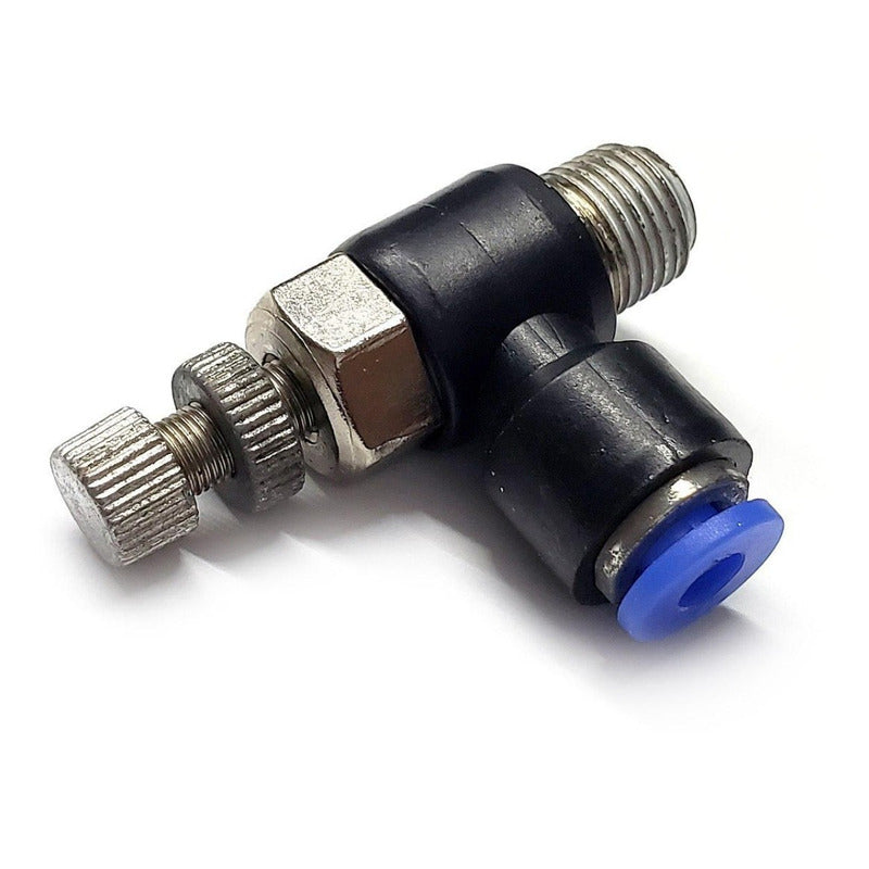 Conector / Regulador De Caudal Neumático Codo 1/8 Npt X 4mm