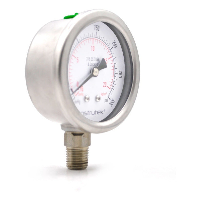 Manovacuómetro 2.5", acero inoxidable, 1/4" NPT, inferior, 30 Vac inHg-cmHg, 300 psi-kg/cm2