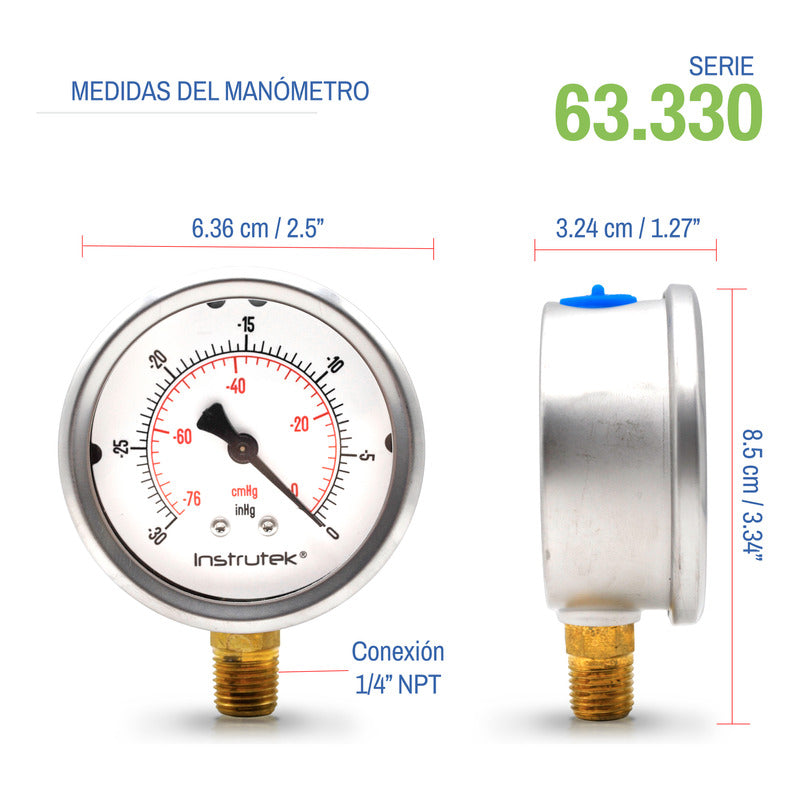 Vacuum Gauge With Glycerin 2.5 PLG, -30 Inhg (Vacuum equipment)
