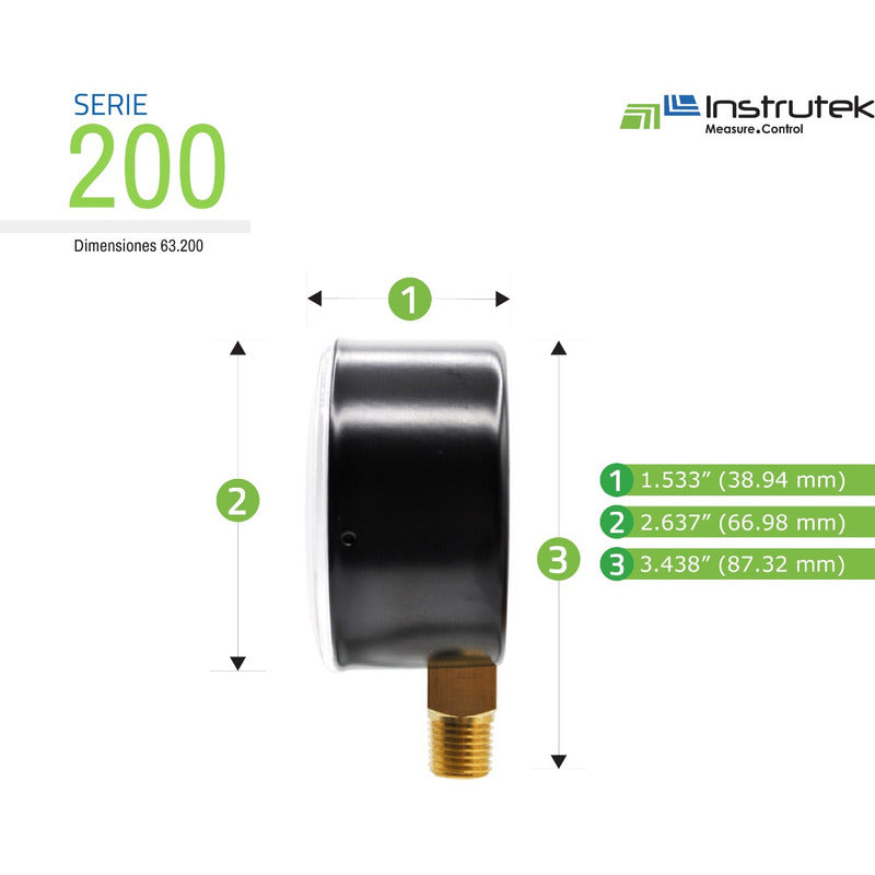 Vacuómetro 2.5 , Baja Presión, 1/4 Npt, Inferior 100 In H2o