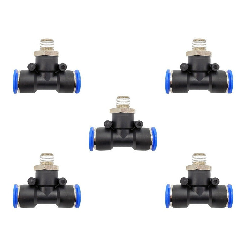 5pz Racor Neumático En Tee 1/4 Npt X 1/2