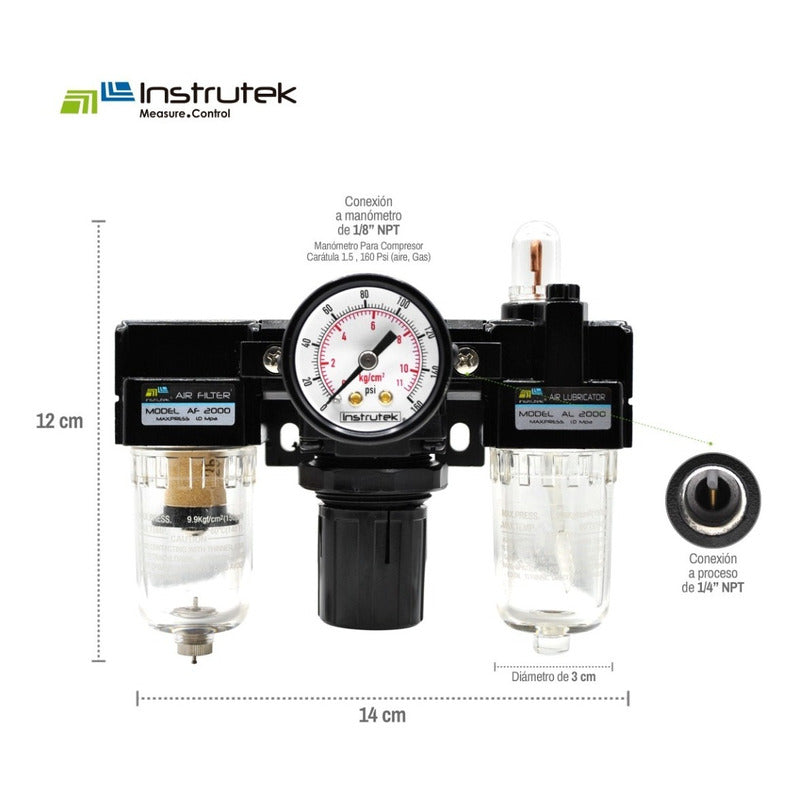 Filter-regulator-lubricator 1/4 P/ Compressor With Pressure Gauge