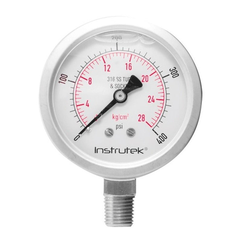 Manómetro 2.5", acero inoxidable, 1/4" NPT, inferior, 400 psi-kg/cm2