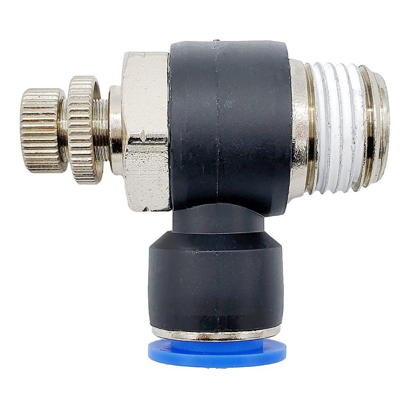 Conector /regulador De Caudal Neumático Codo 1/2 Npt X 1/2