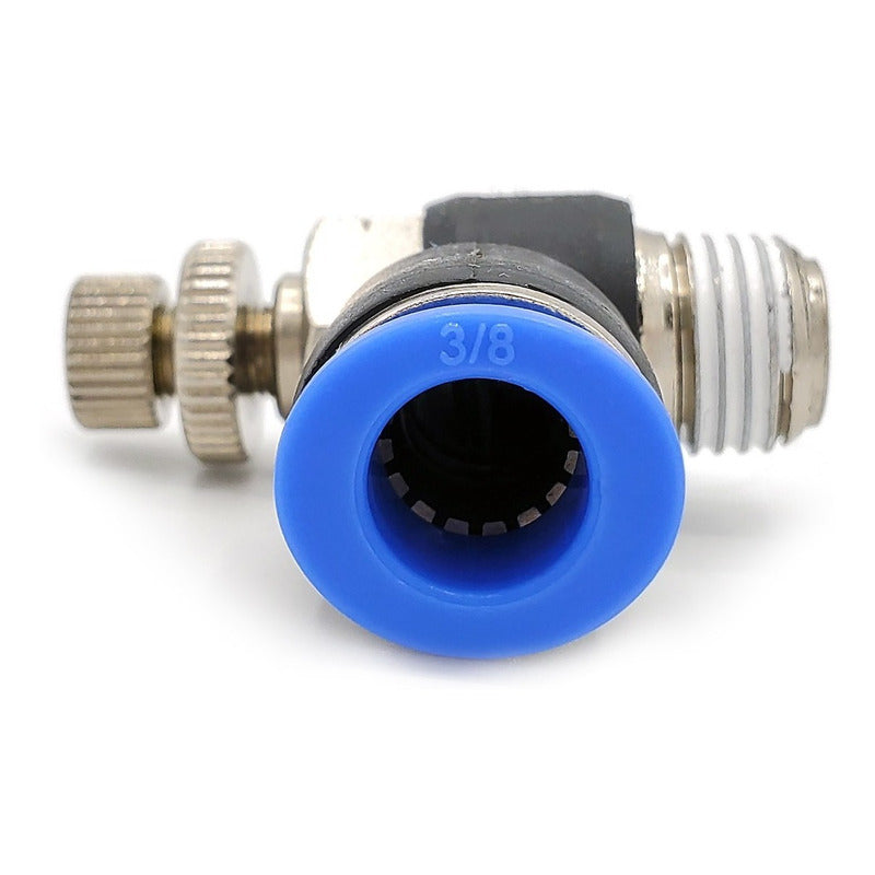Conector / Regulador De Caudal Neumático Codo 1/4 npt X 3/8"