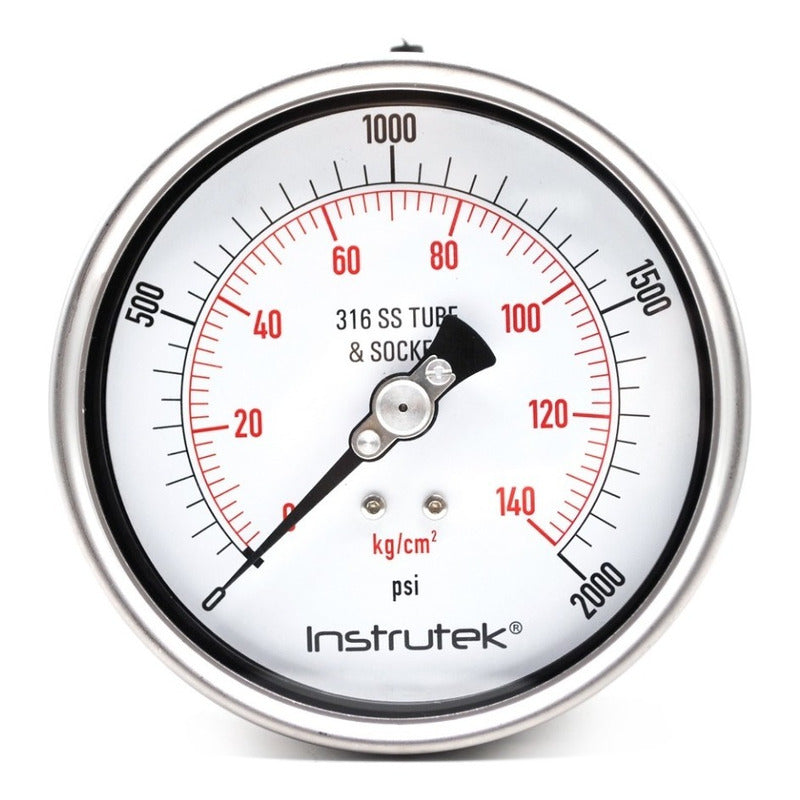 Manómetro 4", acero inoxidable, 1/2" NPT, posterior, 2000 psi-kg/cm2