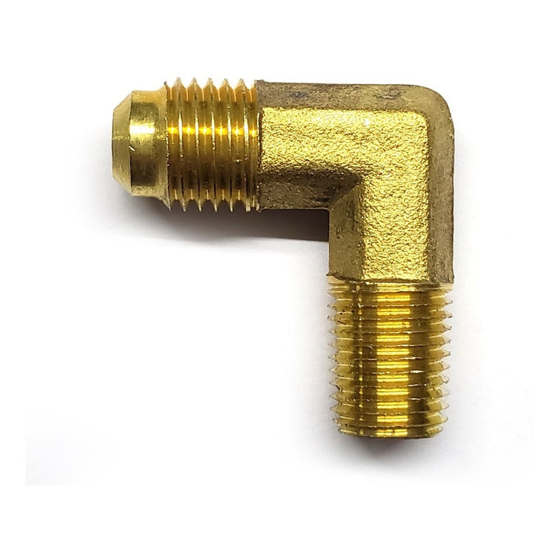Conector en codo Macho 90, fabricado en latón de 1/8" NPT X 1/4" Flare