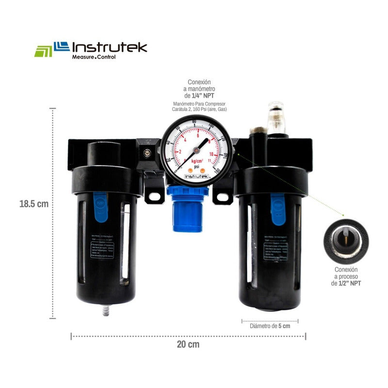 Filter-regulator-lubricator 1/2 P/ Compressor With Pressure Gauge