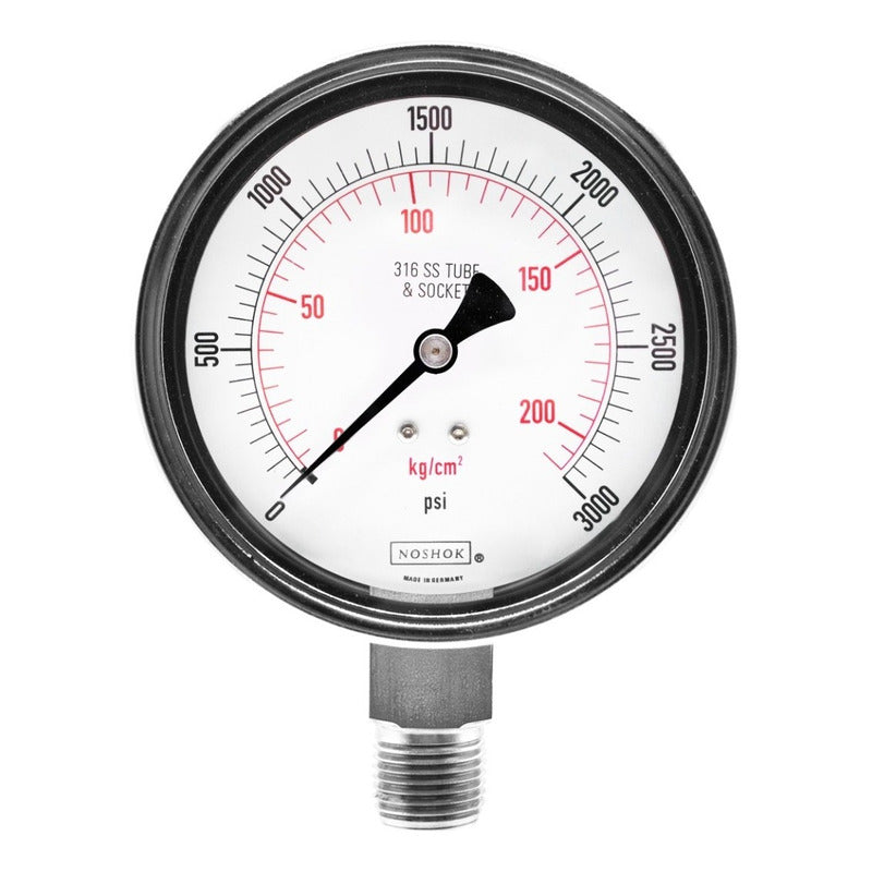 Manómetro 4", acero inoxidable, 1/2" NPT, inferior, 3000 psi