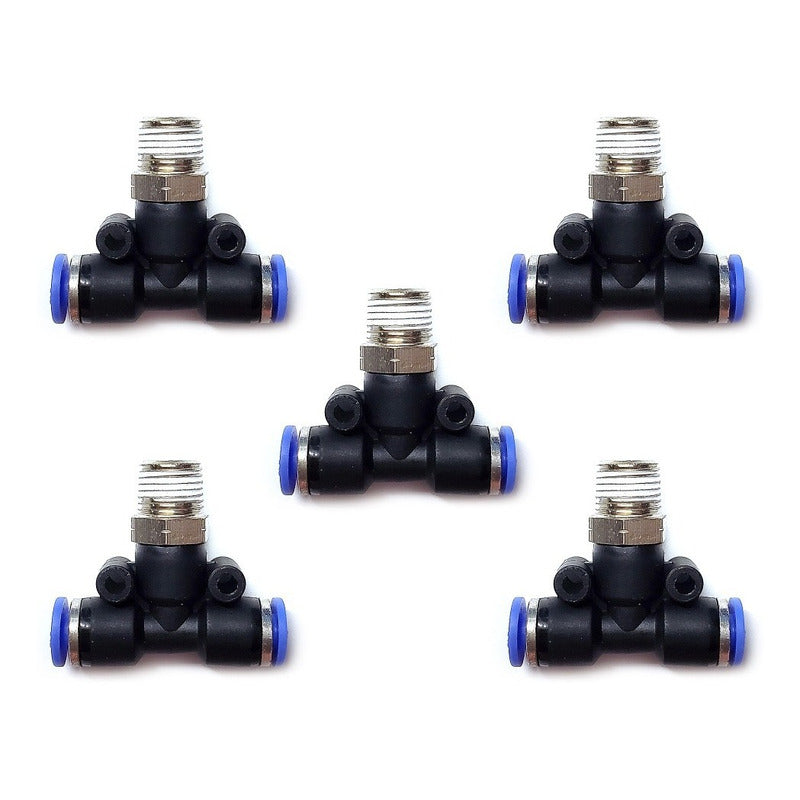 5pz Racor Rápido Neumático En Tee 1/8 Npt Macho X 1/8 Mang.