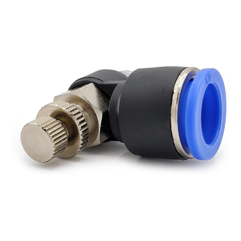 Conector / Regulador De Caudal Neumático Codo 1/4 NPT x 1/2"