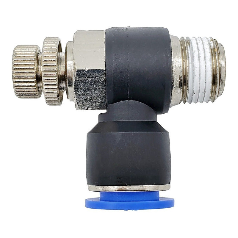 Conector / Regulador De Caudal Neumático Codo 3/8 Npt X 1/2"