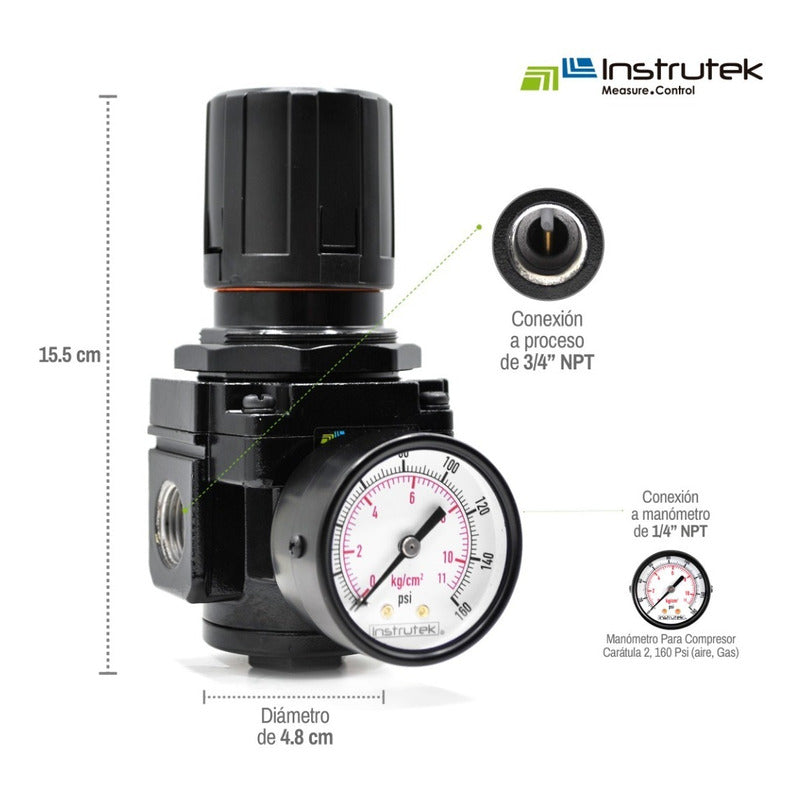 Regulador De Presión Neumático 3/4 120 Psi Con Manómetro