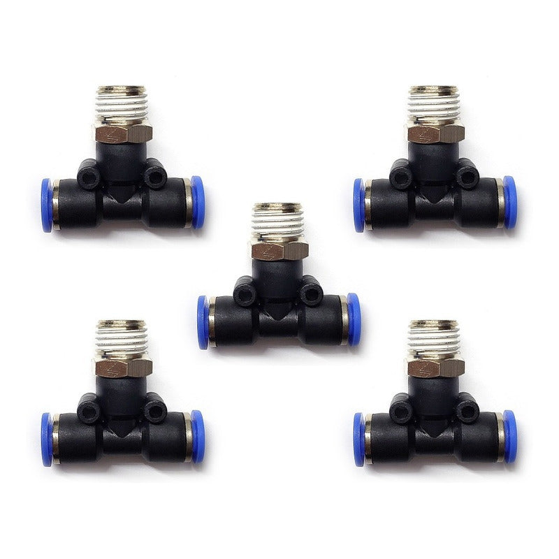 5pz Racor Rápido Neumático En Tee 1/4 Npt Macho X 1/4 Mang.