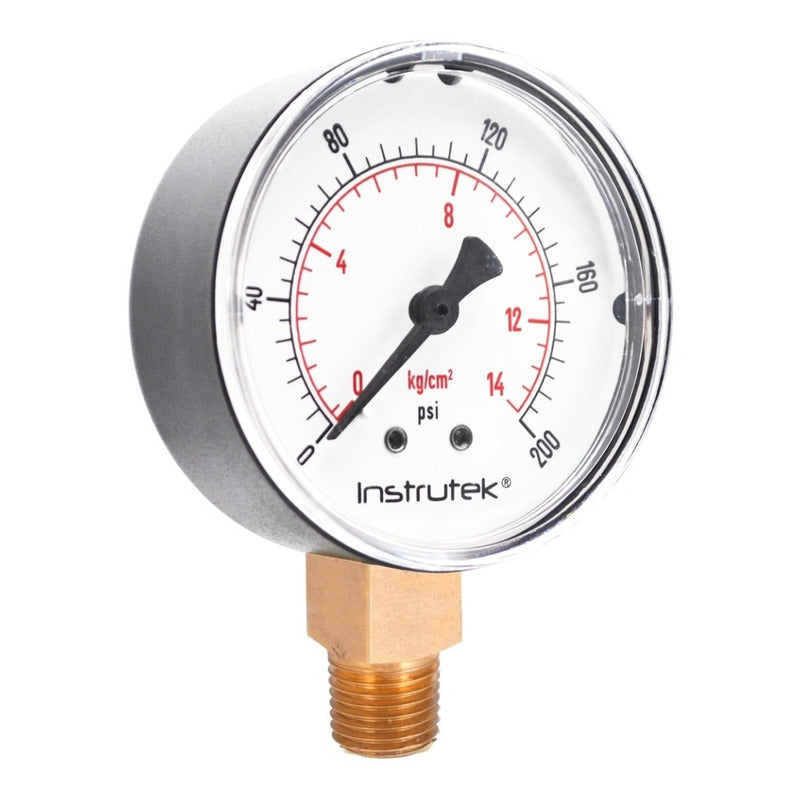 Manómetro 2.5", estándar ABS, 1/4" NPT, inferior, 200 psi-kg/cm2