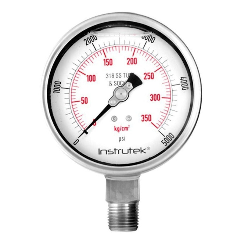 Manómetro 4", acero inoxidable, 1/2" NPT, inferior, 5000 psi-kg/cm2