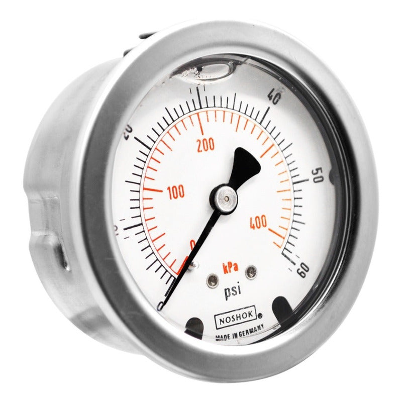 Noshok Stainless Steel Pressure Gauge, 2.5 PLG, 400 Kpa, Rear Con.