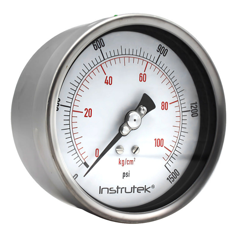Manómetro 4", lleno de líquido premium, 1/4" NPT, posterior, 1500 psi-kg/cm2
