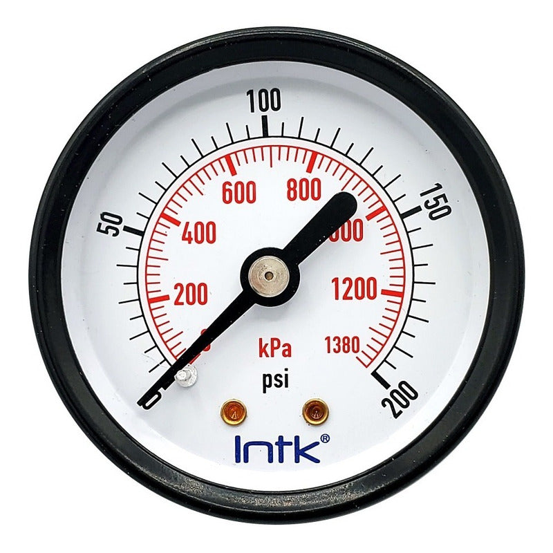 2" Standard, dry, pressure gauge, black steel case, 1/4" NPT, back connection, 0 to 200 psi-kPa