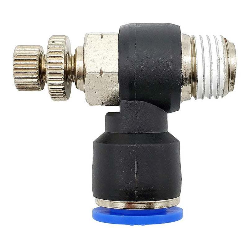 Conector / Regulador De Caudal Neumático Codo 1/4 npt X 3/8"