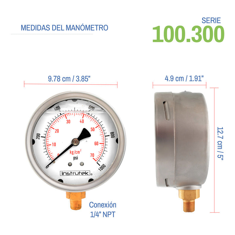 Stainless Steel High Pressure Glycerin Gauge 4 Inch, 1000 Psi