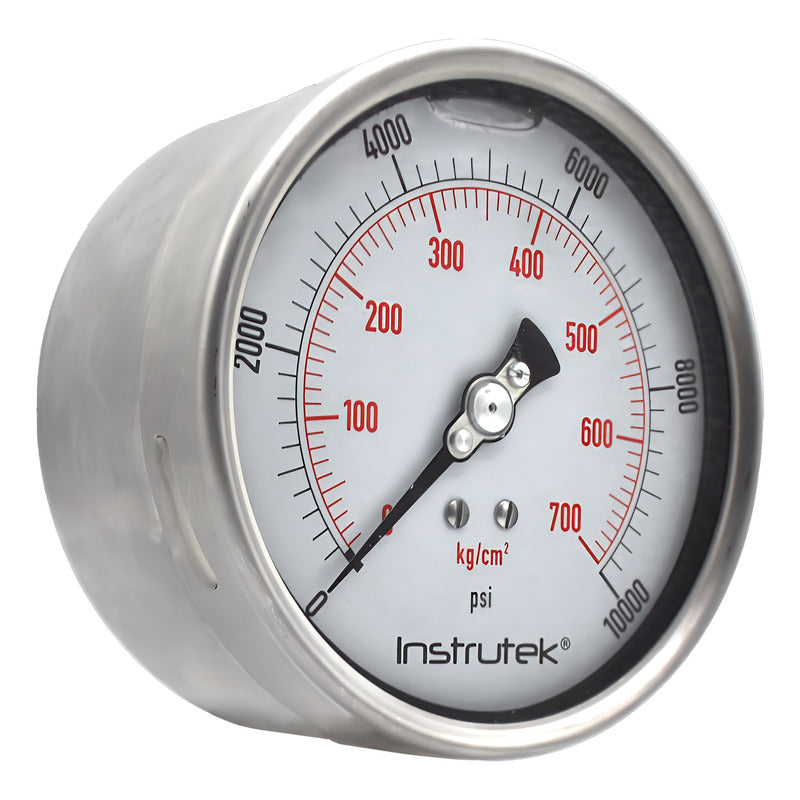 Manómetro 4", lleno de líquido premium, 1/4" NPT, posterior, 10000 psi-kg/cm2