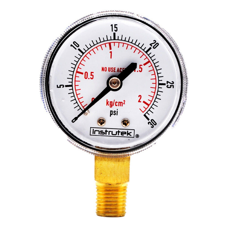 Manómetro 2", oxígeno y acetileno, 1/4" NPT, inferior, 30 psi-kg/cm2