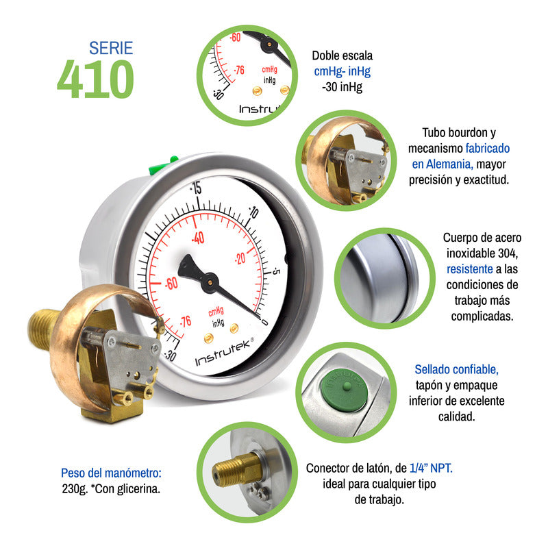 Premium Glycerin Vacuum Gauge 2.5 PLG, -30 Inhg