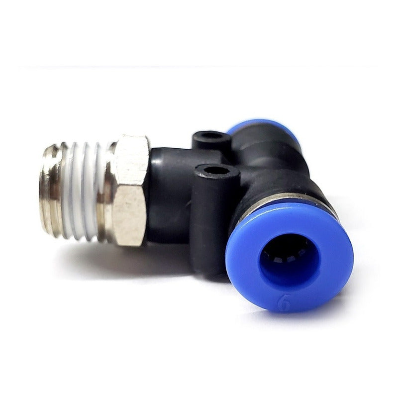 5pz Racor Rápido Neumático En Tee 1/4 Npt Macho X 6 Mm Mang.