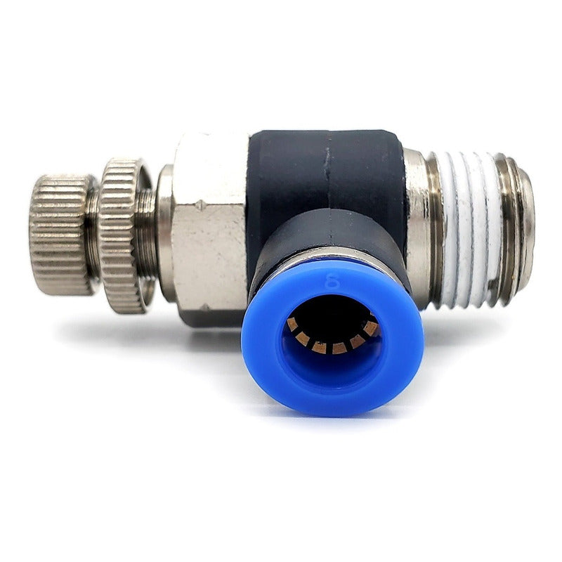Conector /regulador De Caudal Neumático Codo 3/8 Npt X 8mm
