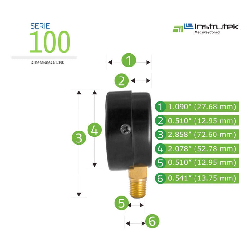 Manómetro 2", estándar, 1/4" NPT, inferior, 300 psi-kg/cm2
