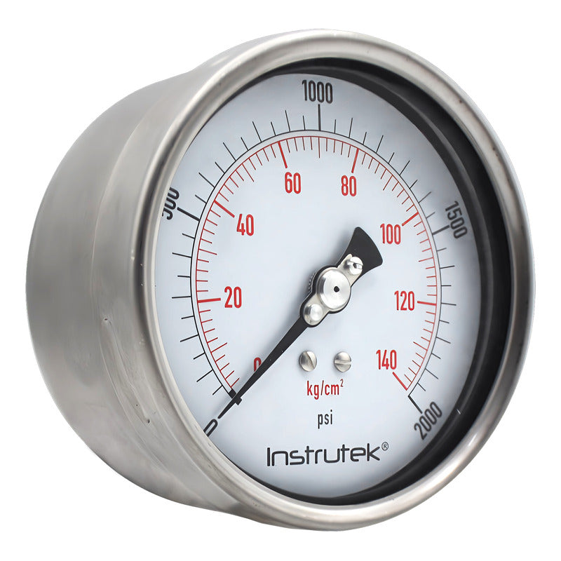 Manómetro 4", lleno de líquido premium, 1/4" NPT, posterior, 2000 psi-kg/cm2