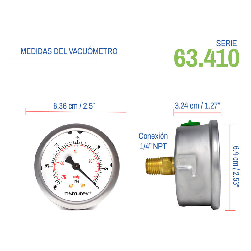 Premium Glycerin Vacuum Gauge 2.5 PLG, -30 Inhg