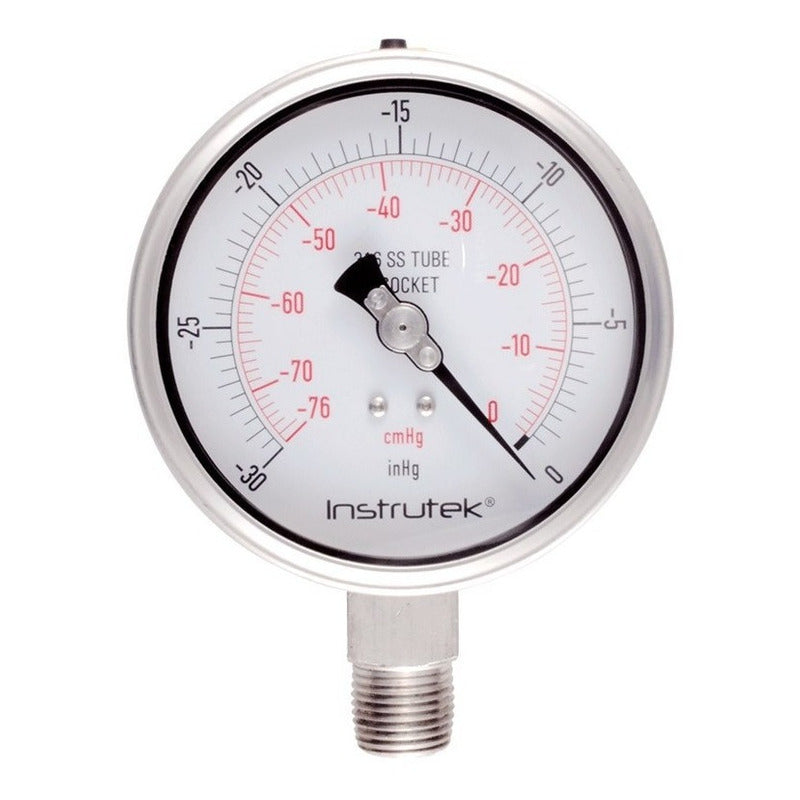 Vacuómetro 4", acero inoxidable, 1/2" NPT, inferior, 30 Vac inHg-cmHg