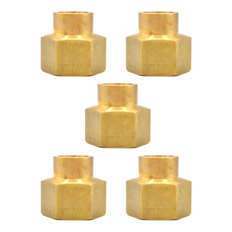Cople Reductor Latón De 1/2 Npt A 1/4 Npt 5 Pz
