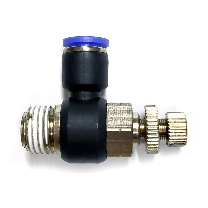 Conector /regulador De Caudal Neumático Codo 1/4 Npt X 6mm