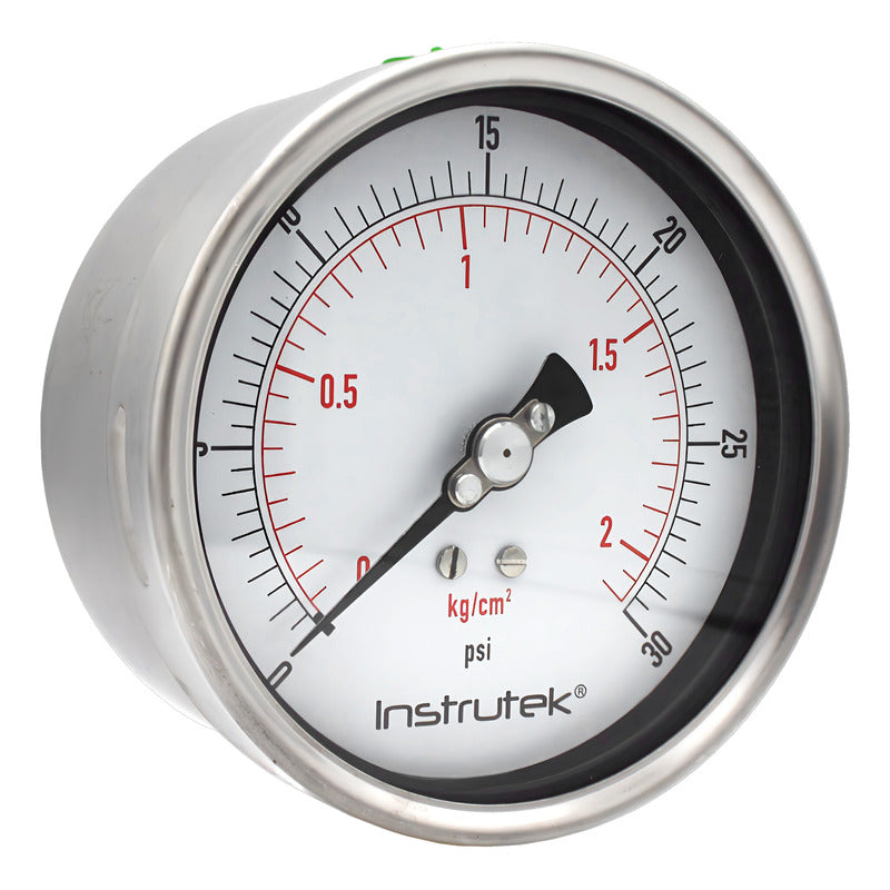 Manómetro 4", lleno de líquido premium, 1/4" NPT, posterior, 30 psi-kg/cm2