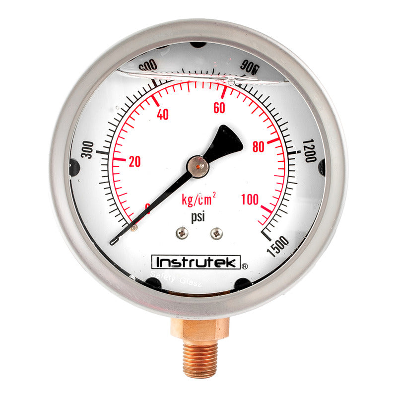 Manómetro 4", lleno de líquido (O.E.M.), 1/4" NPT, inferior, 1500 psi-kg/cm2