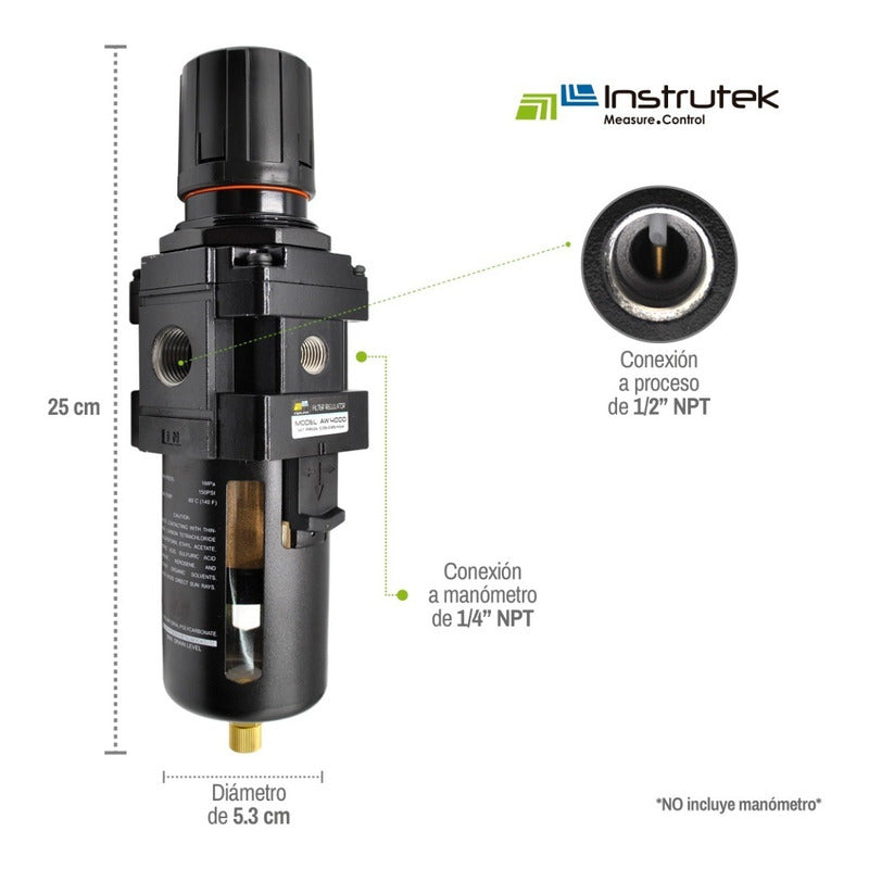 Filtro-regulador baja presión, 1/2" NPT