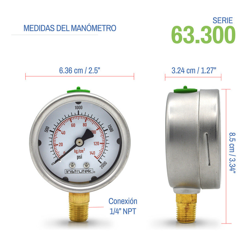 Stainless Steel High Pressure Glycerin Gauge 2.5 IN, 2000 Psi
