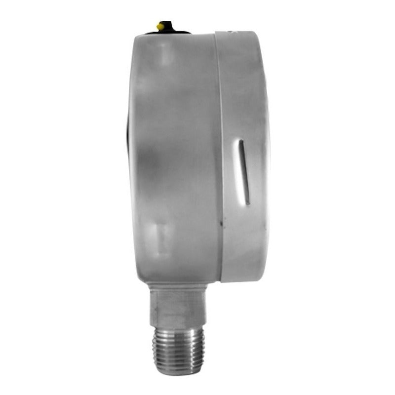 Manómetro 4", acero inoxidable, 1/2" NPT, inferior, 1500 psi-kg/cm2