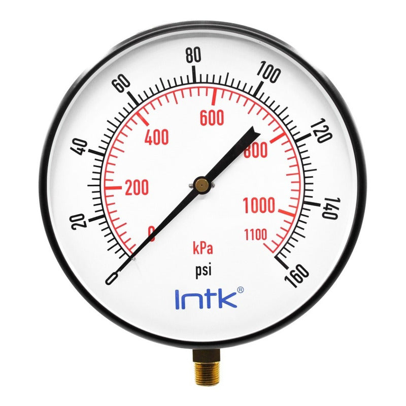 10" Standard, dry, pressure gauge, black steel case, 1/2" NPT, bottom connection, 0 to 160 psi-kPa