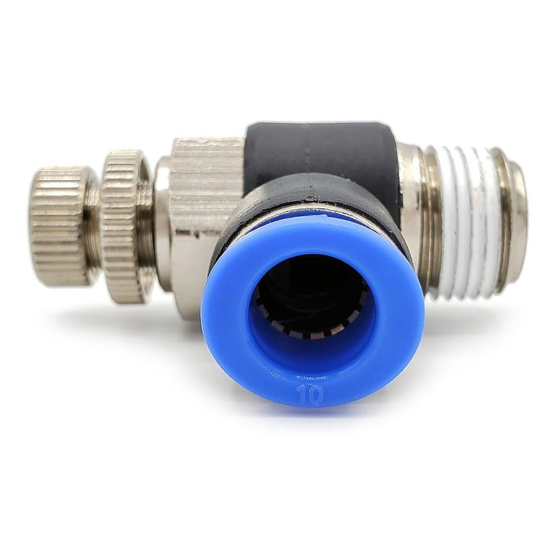 Conector /regulador De Caudal Neumático Codo 3/8 Npt X 10mm