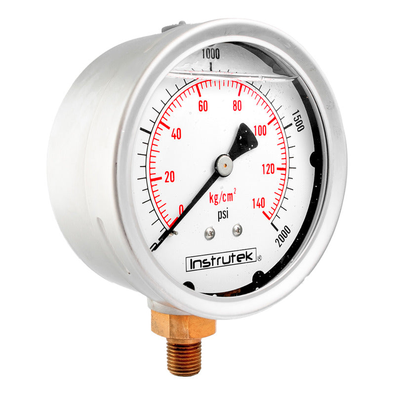 Manómetro 4", lleno de líquido (O.E.M.), 1/4" NPT, inferior, 2000 psi-kg/cm2