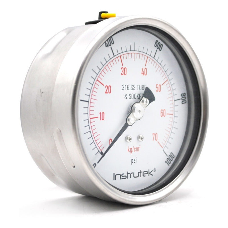 Manómetro 4", acero inoxidable, 1/2" NPT, posterior, 1000 psi-kg/cm2