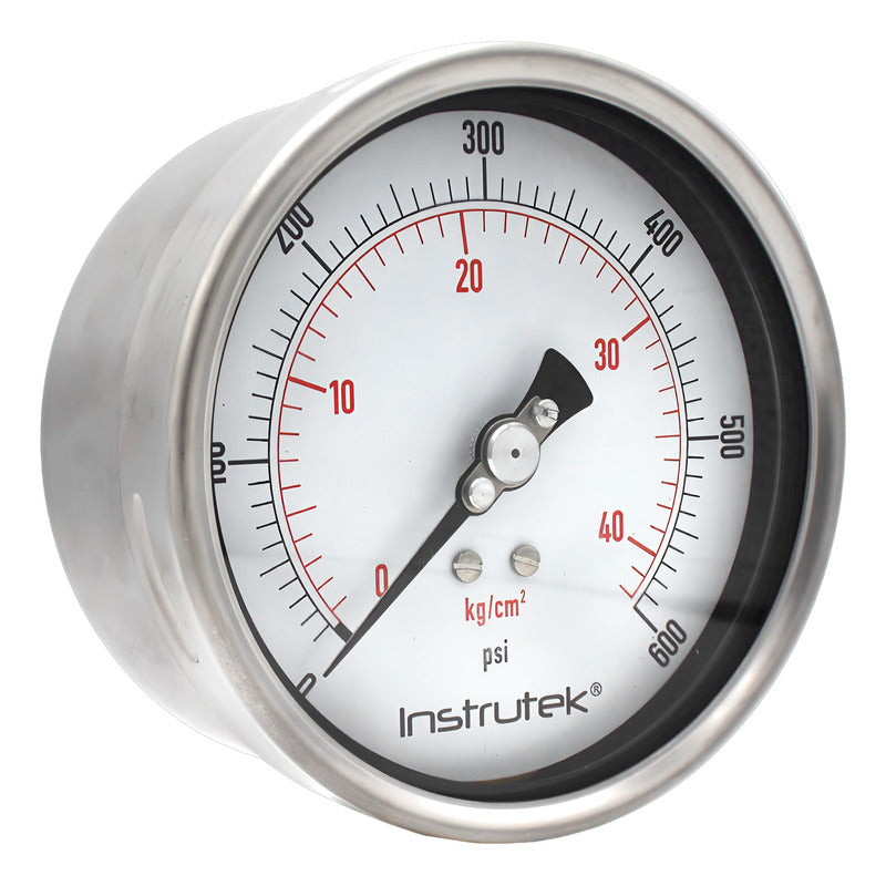 Manómetro 4", lleno de líquido premium, 1/4" NPT, posterior, 600 psi-kg/cm2
