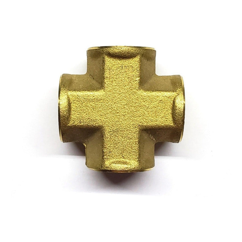 Female Cross Connector, Brass (Gold) 1/4 NPT
