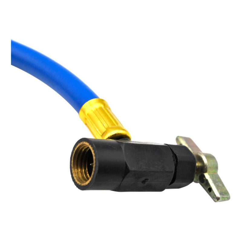 Manguera azul y negro reutilizable para recarga de aire acondicionado. Para refrigerante R-134a.