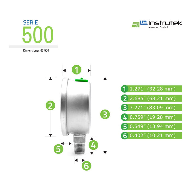Manómetro 2.5", acero inoxidable, 1/4" NPT, inferior, 200 psi-kg/cm2